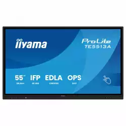 Дисплей IIYAMA TE5513A-B1AG, 55" IPS panel, Google EDLA, AG, 4K 3840x2160, 450cd/m2, 1200:1, 8ms, PureTouch-IR, Android 14, iiWare 21E, iiControl, Quick Radial Menu, 2x HDMI, DP, 2x USB-C, 2x LAN, 3x USB, RS232C, HDMI Out, Speakers, WiFi, BT, Quad-Core, 8GB, 128GB, OPS slot, Black