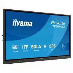 Дисплей IIYAMA TE5513A-B1AG, 55" IPS panel, Google EDLA, AG, 4K 3840x2160, 450cd/m2, 1200:1, 8ms, PureTouch-IR, Android 14, iiWare 21E, iiControl, Quick Radial Menu, 2x HDMI, DP, 2x USB-C, 2x LAN, 3x USB, RS232C, HDMI Out, Speakers, WiFi, BT, Quad-Core, 8GB, 128GB, OPS slot, Black