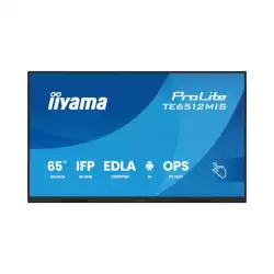 Дисплей IIYAMA TE6512MIS-B4AG, 65" VA panel, Google EDLA, AG, UHD 3840x2160, 400cd/m2, 5000:1, 6.5ms, PureTouch-IR, VGA, 2x HDMI, DP, 2x USB-C, RS232c, 2x LAN, 4x USB, HDMI out, IR, Speakers, Octa Core, 8GB, 128GB, Android 14, iiWare 13E, WiFi-6, BT, OPS slot, VESA, Black