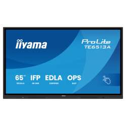 Дисплей IIYAMA TE6513A-B1AG, 64.5" IPS panel, Google EDLA, AG, UHD 3840x2160, 450cd/m2, 1200:1, 8ms, PureTouch-IR+, Android 14, iiWare 21E, iiControl, Quick Radial Menu, 2x HDMI, DP, 2x USB-C, 2x LAN, 3x USB, RS232C, HDMI out, Speakers, WiFi-6, BT, Quad Core A73, 8GB, 128GB, OPS slot, Black