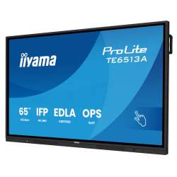 Дисплей IIYAMA TE6513A-B1AG, 64.5" IPS panel, Google EDLA, AG, UHD 3840x2160, 450cd/m2, 1200:1, 8ms, PureTouch-IR+, Android 14, iiWare 21E, iiControl, Quick Radial Menu, 2x HDMI, DP, 2x USB-C, 2x LAN, 3x USB, RS232C, HDMI out, Speakers, WiFi-6, BT, Quad Core A73, 8GB, 128GB, OPS slot, Black