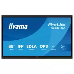 Дисплей IIYAMA TE6515A-B1AG, 64.5" IPS panel, Google EDLA, AG, UHD 3840x2160, 550cd/m2, 1200:1, 8ms, DeepContrast-IR+, 2x HDMI, DP, USB-C, RS232c, 2x LAN, 3x USB, USB-C out, HDMI out, Mic, Speakers, OPS slot, Android 14, iiWare 21E, Octa Core, 16GB, 128GB, WiFi, BT, Sensors, Black