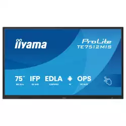 Дисплей IIYAMA TE7512MIS-B4AG, 75" VA panel, Google EDLA, AG, UHD 3840x2160, 400cd/m2, 5000:1, 6.5ms, PureTouch-IR, VGA, 2x HDMI, DP, 2x USB-C, RS232c, 2x LAN, 4x USB, HDMI out, IR, Speakers, Octa Core, 8GB, 128GB, Android 14, iiWare 13E, WiFi-6, BT, OPS slot, VESA, Black