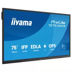 Дисплей IIYAMA TE7512MIS-B4AG, 75" VA panel, Google EDLA, AG, UHD 3840x2160, 400cd/m2, 5000:1, 6.5ms, PureTouch-IR, VGA, 2x HDMI, DP, 2x USB-C, RS232c, 2x LAN, 4x USB, HDMI out, IR, Speakers, Octa Core, 8GB, 128GB, Android 14, iiWare 13E, WiFi-6, BT, OPS slot, VESA, Black