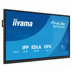 Дисплей IIYAMA TE7513A-B2AG, 75 inch IPS panel, Google EDLA, AG, 3840x2160, 500cd/m2, 1200:1, 8ms, PureTouch-IR, Android 14, iiWare 21E, Quick Radial Menu, 2x HDMI, DP, 2x USB-C, 2x LAN,4x USB, RS232C, HDMI out, Speakers, WiFi, BT, Octa Core, 24/7, Black