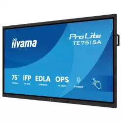 Дисплей IIYAMA TE7515A-B1AG, 74.5" IPS panel, Google EDLA, AG, UHD 3840x2160, 550cd/m2, 1200:1, 8ms, DeepContrast-IR+, 2x HDMI, DP, USB-C, RS232c, 2x LAN, 3x USB, USB-C out, HDMI out, Mic, Speakers, OPS slot, Android 14, iiWare 21E, Octa Core, 16GB, 128GB, WiFi, BT, Sensors, Black