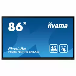 Дисплей IIYAMA TE8612MIS-B3AG, 85.6" VA panel, Thin bezel, Anti-Glare, PureTouch- IR, 16:9, 4K UHD 3840 x 2160, 400cd/m2, 4000:1, 8ms, VGA, 3x HDMI, USB-C, 5x USB, RS-232c, LAN, IR, HDMI Out, SPDIF, Speakers, Android 11, iiWare 10, WiFi, BT, Quad core A55, 8GB, 64GB, 24/7, Black