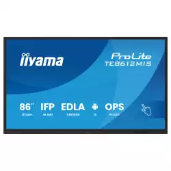 Дисплей IIYAMA TE8612MIS-B4AG, 85.6" IPS panel, Google EDLA, AG, UHD 3840 x 2160, 400cd/m2, 1200:1, 6.5ms, PureTouch- IR, VGA, 2x HDMI, DP, 2x USB-C, RS232c, 2x LAN, 4x USB, HDMI out, IR, Speakers, Octa Core, 8GB, 128GB, Android 14, WiFi-6, BT, iiWare 13E, OPS slot, VESA, Black