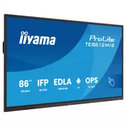 Дисплей IIYAMA TE8612MIS-B4AG, 85.6" IPS panel, Google EDLA, AG, UHD 3840 x 2160, 400cd/m2, 1200:1, 6.5ms, PureTouch- IR, VGA, 2x HDMI, DP, 2x USB-C, RS232c, 2x LAN, 4x USB, HDMI out, IR, Speakers, Octa Core, 8GB, 128GB, Android 14, WiFi-6, BT, iiWare 13E, OPS slot, VESA, Black