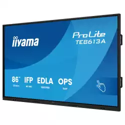 Дисплей IIYAMA TE8613A-B1AG, 85.6" IPS panel, Google EDLA, AG, UHD 3840x2160, 450cd/m2, 1200:1, 8ms, PureTouch-IR+, Android 14, iiWare 21E, iiControl, Quick Radial Menu, 2x HDMI, DP, 2x USB-C, 2x LAN, 3x USB, RS232C, HDMI out, Speakers, WiFi-6, BT, Quad Core A73, 8GB, 128GB, OPS slot, Black
