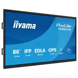 Дисплей IIYAMA TE8615A-B1AG, 85.6" IPS panel, Google EDLA, AG, UHD 3840x2160, 550cd/m2, 1200:1, 8ms, DeepContrast-IR+, 2x HDMI, DP, USB-C, RS232c, 2x LAN, 3x USB, USB-C out, HDMI out, Mic, Speakers, OPS slot, Android 14, iiWare 21E, Octa Core, 16GB, 128GB, WiFi, BT, Sensors, Black