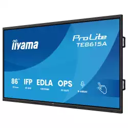 Дисплей IIYAMA TE8615A-B1AG, 85.6" IPS panel, Google EDLA, AG, UHD 3840x2160, 550cd/m2, 1200:1, 8ms, DeepContrast-IR+, 2x HDMI, DP, USB-C, RS232c, 2x LAN, 3x USB, USB-C out, HDMI out, Mic, Speakers, OPS slot, Android 14, iiWare 21E, Octa Core, 16GB, 128GB, WiFi, BT, Sensors, Black