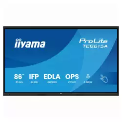 Дисплей IIYAMA TE8615A-B2AG, 85.6 inch IPS panel, Google EDLA, AG, 3840x2160, 550cd/m2, 1200:1, 8ms, DeepContrast-IR++, 2x HDMI, DP, USB-C, RS232c, LAN, 4x USB, USB-C out, HDMI out, Mic, Speakers, OPS slot, Android 14, WiFi, BT, Octa Core, Black