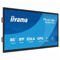 Дисплей IIYAMA TE8615A-B2AG, 85.6 inch IPS panel, Google EDLA, AG, 3840x2160, 550cd/m2, 1200:1, 8ms, DeepContrast-IR++, 2x HDMI, DP, USB-C, RS232c, LAN, 4x USB, USB-C out, HDMI out, Mic, Speakers, OPS slot, Android 14, WiFi, BT, Octa Core, Black