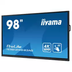 Дисплей IIYAMA TE9812MIS-B3AG, 97.5" PureTouch-IR, IPS panel, AG, 16:9, 4K UHD 3840x2160, 400cd/m2, 1200:1, 4000:1, 8ms, Android 11, iiWare 10, WiFi, BT, Quad core A55, 8GB, 64GB, VGA, 3x HDMI, USB-C, 4x USB, LAN, RS232, IR, SPDIF, Speakers, 24/7, VESA, Black