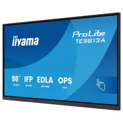 Дисплей IIYAMA TE9813A-B1AG, 97.5" IPS panel, Google EDLA, AG, UHD 3840x2160, 450cd/m2, 1200:1, 8ms, PureTouch-IR+, Android 14, iiWare 21E, iiControl, Quick Radial Menu, 2x HDMI, DP, 2x USB-C, 2x LAN, 3x USB, RS232C, HDMI out, Speakers, WiFi-6, BT, Quad Core A73, 8GB, 128GB, OPS slot, Black