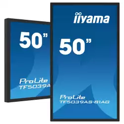 Дисплей IIYAMA TF5039AS-B1AG, 49.5" Open-Frame, VA panel, AG, UHD 3840x2160, 500cd/m2, 5000:1, 9.5ms, bonded PCAP, Android 11 OS, A73*4+A53*4, 4GB, 32GB, 24/7, 2x HDMI, DP, RS232, LAN, 2x USB, Speakers, IP65 front, Portrait, Face Up, VESA 400, Black