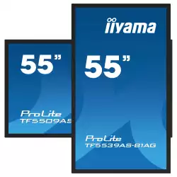 Дисплей IIYAMA TF5539AS-B1AG, 54.6" Open-Frame, IPS panel, AG, UHD 3840x2160, 500cd/m2, 1200:1, 8ms, bonded PCAP, Android 11 OS, A73*4+A53*4, 4GB, 32GB, 24/7, 2x HDMI, DP, RS232, LAN, 2x USB, Speakers, IP65 front, Portrait, Face Up, VESA 400, Black