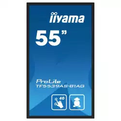 Дисплей IIYAMA TF5539AS-B1AG, 54.6" Open-Frame, IPS panel, AG, UHD 3840x2160, 500cd/m2, 1200:1, 8ms, bonded PCAP, Android 11 OS, A73*4+A53*4, 4GB, 32GB, 24/7, 2x HDMI, DP, RS232, LAN, 2x USB, Speakers, IP65 front, Portrait, Face Up, VESA 400, Black