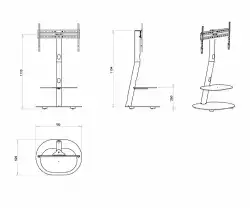 Елегантна мебел за дисплеи тип количка OMB SCEEN TOWER BK 32-55 inch, Max 35kg, Min 100x100, Max 600x400, Height 111 cm, Стъклен черен закален рафт, Hidden Cables, Easy Hanging System, Wheels, Black, product code: H215