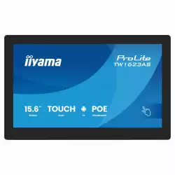 Компютър IIYAMA TW1623AS-B3P, Touch Panel PC, 15.6", IPS panel, FHD 1920x1080, 16:9, 450cd/m2, 1000:1, 30ms, Edge to edge glass, PCAP touch, HDMI, LAN, 3x USB, Speakers, Mic, PoE, Android 13 OS, RK3568, 4GB, 32GB, WiFi, BT, SD card slot, 24/7, Portrait, Face Up, VESA 100, Black