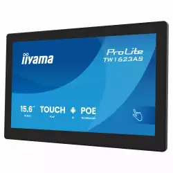 Компютър IIYAMA TW1623AS-B3P, Touch Panel PC, 15.6", IPS panel, FHD 1920x1080, 16:9, 450cd/m2, 1000:1, 30ms, Edge to edge glass, PCAP touch, HDMI, LAN, 3x USB, Speakers, Mic, PoE, Android 13 OS, RK3568, 4GB, 32GB, WiFi, BT, SD card slot, 24/7, Portrait, Face Up, VESA 100, Black