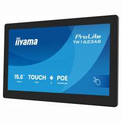 Компютър IIYAMA TW1623AS-B3P, Touch Panel PC, 15.6", IPS panel, FHD 1920x1080, 16:9, 450cd/m2, 1000:1, 30ms, Edge to edge glass, PCAP touch, HDMI, LAN, 3x USB, Speakers, Mic, PoE, Android 13 OS, RK3568, 4GB, 32GB, WiFi, BT, SD card slot, 24/7, Portrait, Face Up, VESA 100, Black