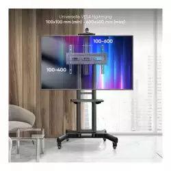Мобилна стойка за под ONKRON TS1551-B for 40" - 70" displays, max 46kg, Height adjustable columns, AV shelves, Lockable wheels, Black
