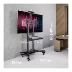 Мобилна стойка за под ONKRON TS1551-B for 40" - 70" displays, max 46kg, Height adjustable columns, AV shelves, Lockable wheels, Black