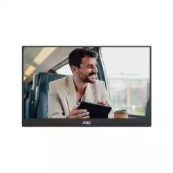 Монитор AOC 16T20E2, 15.6 inch portable monitor, IPS panel, AG, FHD 1920x1080, 250cd/m2, 1000:1, 50M:1, 60Hz, 4ms, Low Blue Ligh, Flicker-Free, mini HDMI, USB-C, Speaker, Magnetic cover with Stand, VESA, Black