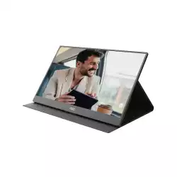 Монитор AOC 16T20E2, 15.6 inch portable monitor, IPS panel, AG, FHD 1920x1080, 250cd/m2, 1000:1, 50M:1, 60Hz, 4ms, Low Blue Ligh, Flicker-Free, mini HDMI, USB-C, Speaker, Magnetic cover with Stand, VESA, Black
