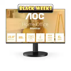 Монитор AOC 24B3CF2, 23.8&quot; IPS WLED panel, Anti-Glare, 16:9, FHD 1920x1080, 4ms, 100Hz, 250cd/m2, 1300:1, 20M:1, HDR, Flicker Free, Low Blue Light, Ultra Narrow, sRGB, BT 709, HDMI, USB-C, 2x USB, Mic In, PD 65W, Speakers, Tilt, HAS, VESA 100, Black                          