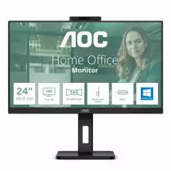 Монитор AOC 24P3CW, 23.8 inch, WLED IPS Panel, 16:9, 1920x1080, 300 cd/m2, 4ms, 1000:1, 20M:1, AntiGlare, 3H, 3-sided frameless, Flicker-free, Low blue light, HDMI, 2x DisplayPort, USB-C Docking, PD 65W, 4x USB 3.2, LAN, Speakers, Tilt, Swivel, Pivot, HAS, VESA 100, 5MP Windows Hello Cam, Black