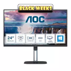 Монитор AOC 24V5CW/BK 23.8 inch IPS Panel, 1920x1080, 16:9, 4ms, 300cd/m2, 1000:1, 20M:1, Anti Glare, 3H, 3-sided frameless, FreeSync, Flicker-free, Low blue light, HDMI, 2MP Windows Hello webcam, DisplayPort, USB-C, Power Delivery 65W, 4x USB 3.2, Tilt, HAS, Swivel, Pivot, VESA 100, Black                          