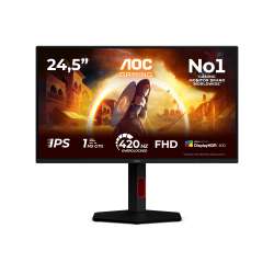 Монитор AOC 25G4KUR, 24.5 inch Gaming monitor, Fast IPS panel, FHD 1920x1080, 350cd/m2, 1000:1, 0.3ms, 420Hz, HDR 400, Adaptive Sync, G-SYNC compatible, TUV LowBlue Light, 2x HDMI, DP, 4x USB, Audio Out, Tilt, Swivel, HAS, Pivot, VESA, Black