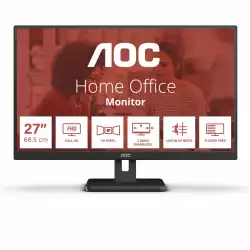 Монитор AOC 27E3UM, 27 inch VA Panel, 1920x1080, 16:9, 4ms, 300 cd/m2, 3000:1, 20M:1, Anti Glare, 3H, 3-sided frameless, Flicker-free, Low blue light, Adaptive Sync, VGA, 2x HDMI, 2x DisplayPort, 2x USB 3.2, 2x USB Out, Speakers, Tilt, VESA 100, Black