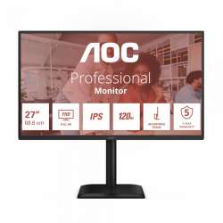 Монитор AOC 27E4U, 27", IPS panel, AG, 16:9, FHD 1920x1080, 300 cd/m2, 1500:1, 20M:1, 120Hz, 4ms, 3H, HDR Mode, Flicker- free, Anti Blue Light, Adaptive Sync, sRGB, VGA, HDMI, DP, 4x USB, Audio out, Speakers, HAS, Swivel, Tilt, Pivot, VESA 100, TCO 10, Energy class C, Black