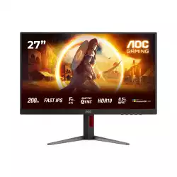 Монитор AOC 27G4HA, 27", Gaming monitor, Fast IPS panel, AG, 16:9, FHD 1920x1080, 0.5ms, 200Hz, 300cd/m2, 1000:1, HDR 10, G-SYNC Compatible, Flicker Free, Low Blue Light, 2x HDMI, DP, Audio Out, Speakers, Tilt, HAS, Swivel, Pivot, VESA 100, Black