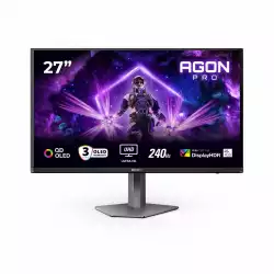 Монитор AOC AG276UZD, 26.5" AGON Pro Gaming monitor, QD OLED panel, 16:9, AG, UHD 3840x2160, 450cd/m2, 1.5M:1, 240Hz, 0.03ms, Adaptive Sync, Anti Blue Light, Flicker Free, KVM, PiP+PbP, 2x HDMI, DP, USB-C, 2x USB, Speakers, Audio out, HAS, Swivel, Tilt, Pivot, VESA 100, Black