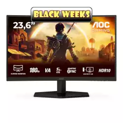 Монитор AOC C24G42E, 23.6&quot; Gaming monitor, Curved VA panel, AG, 16:9, FHD 1920x1080, 250 cd/m2, 3000:1, 0.5ms, 180Hz, Adaptive Sync, Low Blue Light, Flicker Free, 2x HDMI, DisplayPort, Audio out, Speakers, Tilt, VESA 100, Black                          