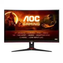 Монитор AOC C27G2E/BK 27 inch Curved gaming monitor, VA Panel, AG, FHD 1920x1080, 16:9, 350cd/m2, 3000:1, 80M:1, 165Hz, 1ms, Adaptive Sync, Flicker Free, Low Blue Light, 2x HDMI, DisplayPort, VGA, Audio Out, Tilt, VESA 100, Black/Red