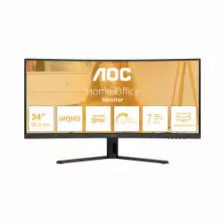 Монитор AOC CU34B3E, 34 inch VA panel, Curved 1500R, WQHD 3440x1440, 21:9, 120Hz, 1ms, 300 cd/m2, 3500:1, HDR 10, PiP+PbP, Adaptive Sync, HDMI, DP, Audio out, Tilt, VESA 100, Black