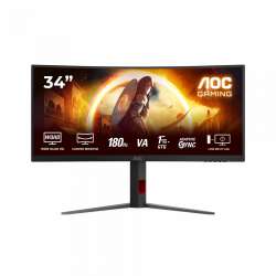 Монитор AOC CU34G4, 34" Gaming monitor, Fast VA panel, Curved 1500R, Anti-Glare, 21:9, UWQHD 3440x1440, 300cd/m2, 2500:1, 180Hz, 0.5ms, HDR 10, FreeSync Premium, Flicker Free, Low Blue Light, PiP+PbP, 2x HDMI, DP, Audio out, HAS, Swivel, Tilt, VESA 100, Black/Red