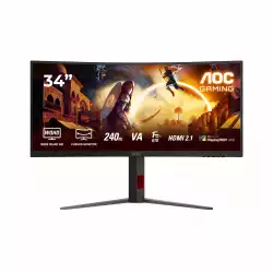 Монитор AOC CU34G4Z, 34" Gaming monitor, Fast VA panel, Curved 1500R, Anti-Glare, 21:9, UWQHD 3440x1440, 450cd/m2, 2500:1, 240Hz, 0.5ms, HDR 400, Adaptive Sync, PiP + PbP, Flicker Free, Low Blue Light, 2x HDMI, DP, 2x USB, Audio out, HAS, Swivel, Tilt, VESA 100, Black