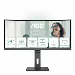 Монитор AOC CU34P3CV, 34" VA Panel WLED, Curved 1500R, 3440x1440, 21:9, 100Hz, 300 cd/m2, 3000:1, 50M:1, AntiGlare, 3H, 3-sided frameless, HDMI, DisplayPort, USB-C, 4x USB, LAN, Speakers, Flicker-free, Low blue light, PIP, PBP, Tilt, Swivel, HAS, Pivot, VESA 100, Black                          