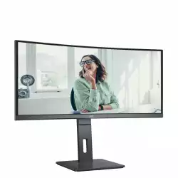 Монитор AOC CU34P3CV, 34" VA Panel WLED, Curved 1500R, 3440x1440, 21:9, 100Hz, 300 cd/m2, 3000:1, 50M:1, AntiGlare, 3H, 3-sided frameless, HDMI, DisplayPort, USB-C, 4x USB, LAN, Speakers, Flicker-free, Low blue light, PIP, PBP, Tilt, Swivel, HAS, Pivot, VESA 100, Black