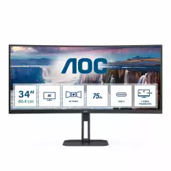 Монитор AOC CU34V5C/BK 34 inch VA Panel WLED, Curved 1500R, 3440x1440, 21:9, 100Hz, 4ms, 300 cd/m2, 3000:1, 20M:1, Anti Glare, 3H, 3-sided frameless, HDMI, DisplayPort, USB-C, 4x USB 3.2, Speakers, Flicker-free, Low blue light, Multiview: PIP, PBP, Tilt, Swivel, HAS, VESA 100, Black