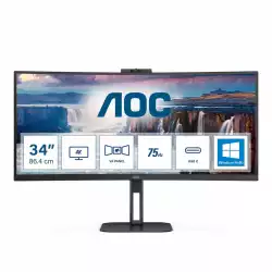 Монитор AOC CU34V5CW/BK 34 inch VA Panel WLED, Curved 1500R, 3440x1440, 21:9, 100Hz, 1 ms, 300 cd/m2, 3000:1, 20M:1, Anti Glare, 3H, 3-sided frameless, HDMI, DisplayPort, USB-C, 4x USB 3.2, Speakers, Flicker-free, Low blue light, MultiView, PIP, PBP, Tilt, Swivel, HAS, VESA 100, Web Cam, Black Монитор AOC CU34V5CW/BK 34 inch VA Panel WLED, Curved 1500R, 3440x1440, 21:9, 100Hz, 1 ms, 300 cd/m2, 3000:1, 20M:1, Anti Glare, 3H, 3-sided frameless, HDMI, DisplayPort, USB-C, 4x USB 3.2, Speakers, Flicker-free, Low blue light, MultiView, PIP, PBP, Tilt, Swivel, HAS, VESA 100, Web Cam, Black