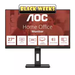 Монитор AOC Q27E3UMF, 27", WLED VA Panel, 2560x1440, 16:9, 4ms, 300 cd/m2, 4000:1, 20M:1, Anti Glare, 3H, 3-sided frameless, Flicker-free, Low blue light, AdaptiveSync, HDMI, DisplayPort, 2x USB 3.2, Speakers, HAS, Swivel, Tilt, Pivot, VESA 100, Black