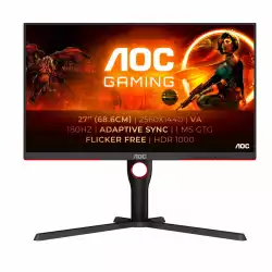 Монитор AOC Q27G3XMN/BK, 27" Gaming monitor, VA WLED panel, 16:9, AntiGlare, 2K UHD 2560x1440, 700cd/m2, 4000:1, 80M:1, 180Hz, 1ms, HDR1000, Adaptive Sync, Flicker-Free, Low Input Lag, HDMI, DP, Audio out, HAS, Swivel, Tilt, Pivot, VESA 100, Black